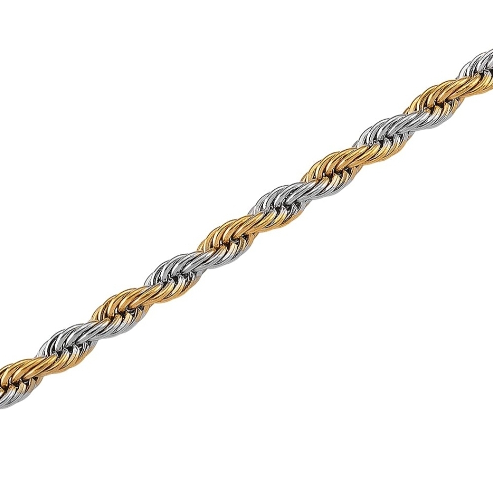 Rope Chain Necklace (20-22 Inches) in ION Plated YG and Stainless Steel - Picture 3 of 5